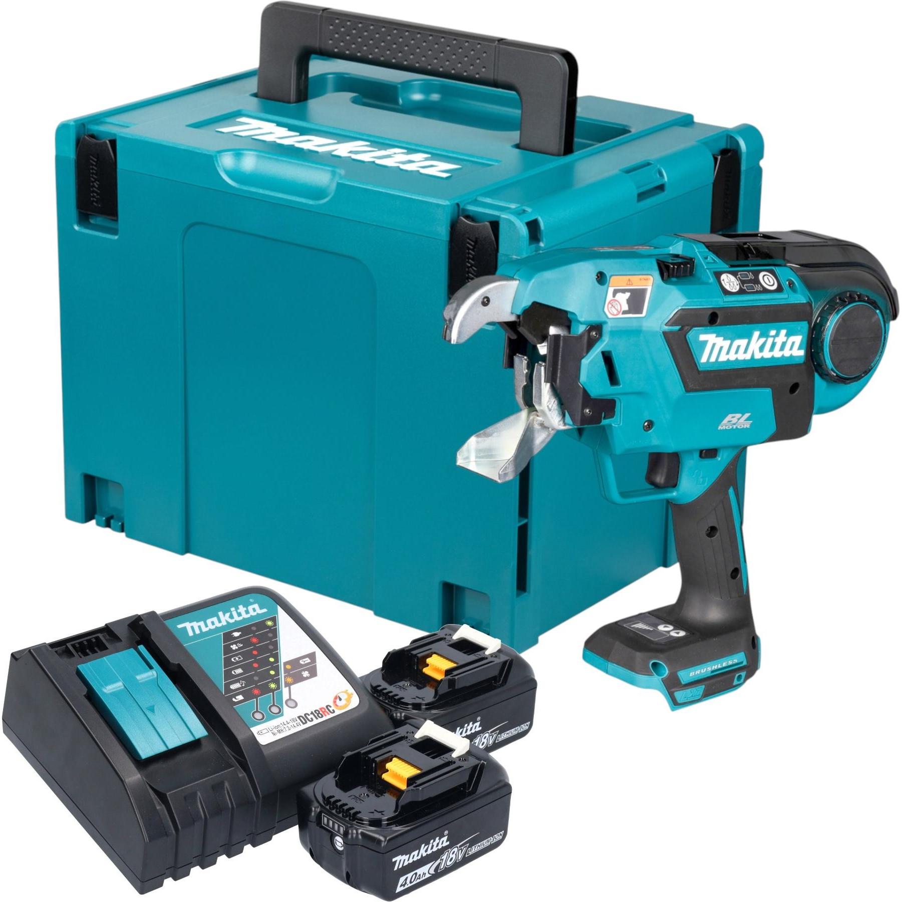 Makita, Graffettatrice + Pistola sparachiodi, DTR 181 RMJ Akku Bewehrungsverbinder 18 V 0,8 mm Brushless + 2x Akku 4,0 Ah + Ladegerät +