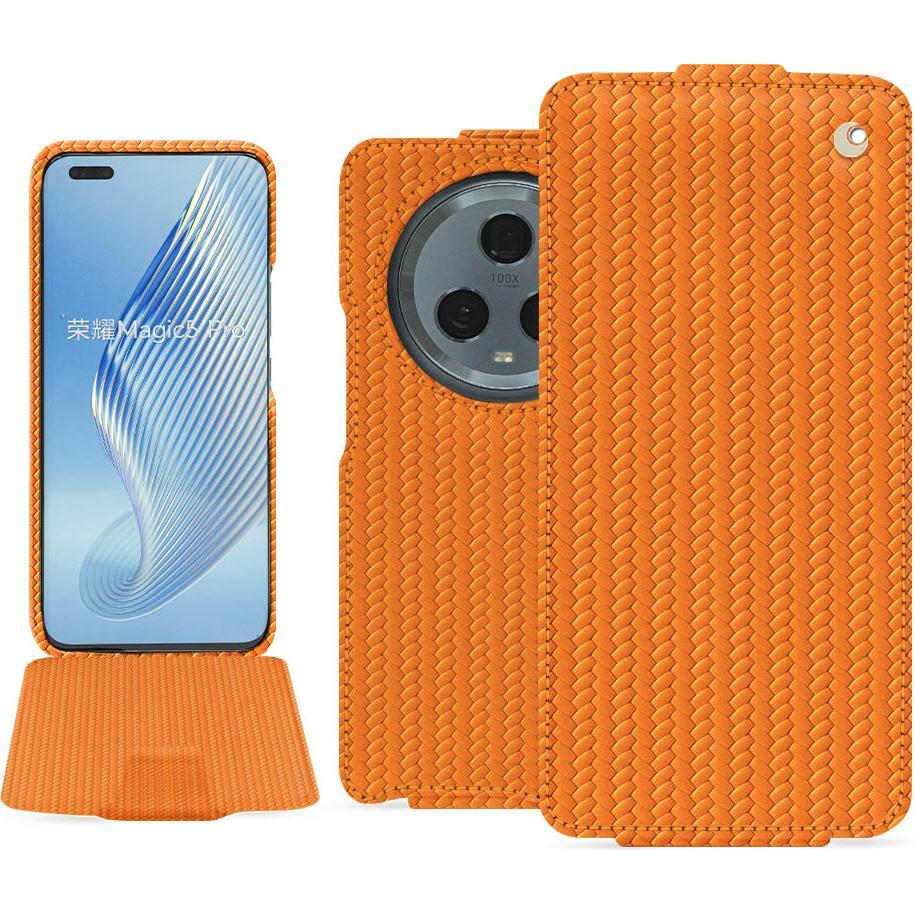 Noreve Lederschutzhülle vertikal (Honor Magic5 Pro), Smartphone Hülle, Orange