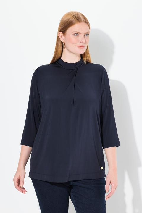Produktbild Ulla Popken Slinky-Blusenshirt, Zierfalte, Stehkragen, 3/4-Arm (62)