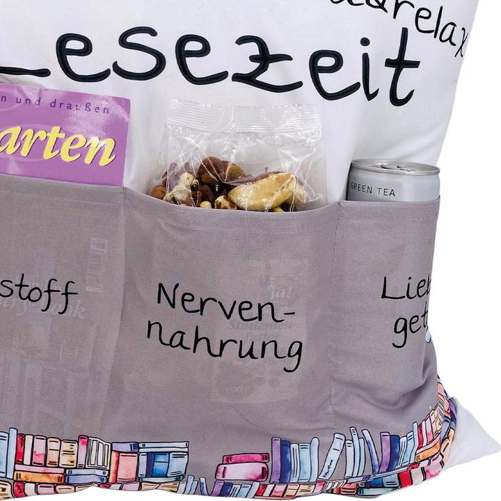 Produktbild Hergo Kissen Sofahelden aus Stoff Lesezeit 43x43 cm mit Taschen (40 x 40 cm)