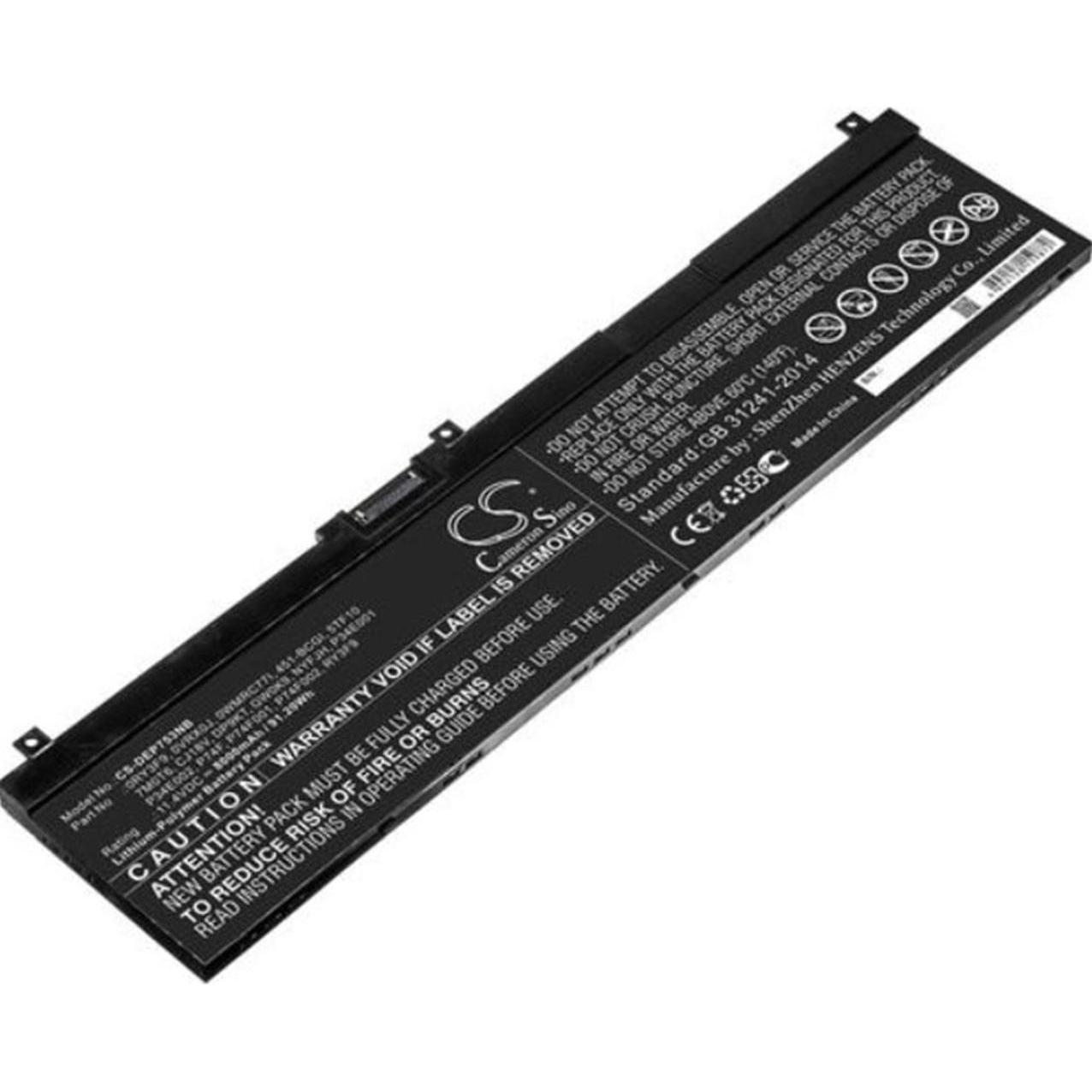 Dell Battery, 97WHR, 6 Cell (6 Zellen, 8070 mAh), Notebook Akku, Silber