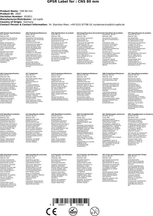 Produktbild Ich-zapfe Durchgangsstutzen CNS 80 mm