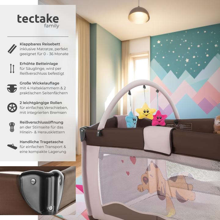 Produktbild tectake Kinderreisebett Hund mit Wickelauflage und Transporttasche (60 x 120 cm)