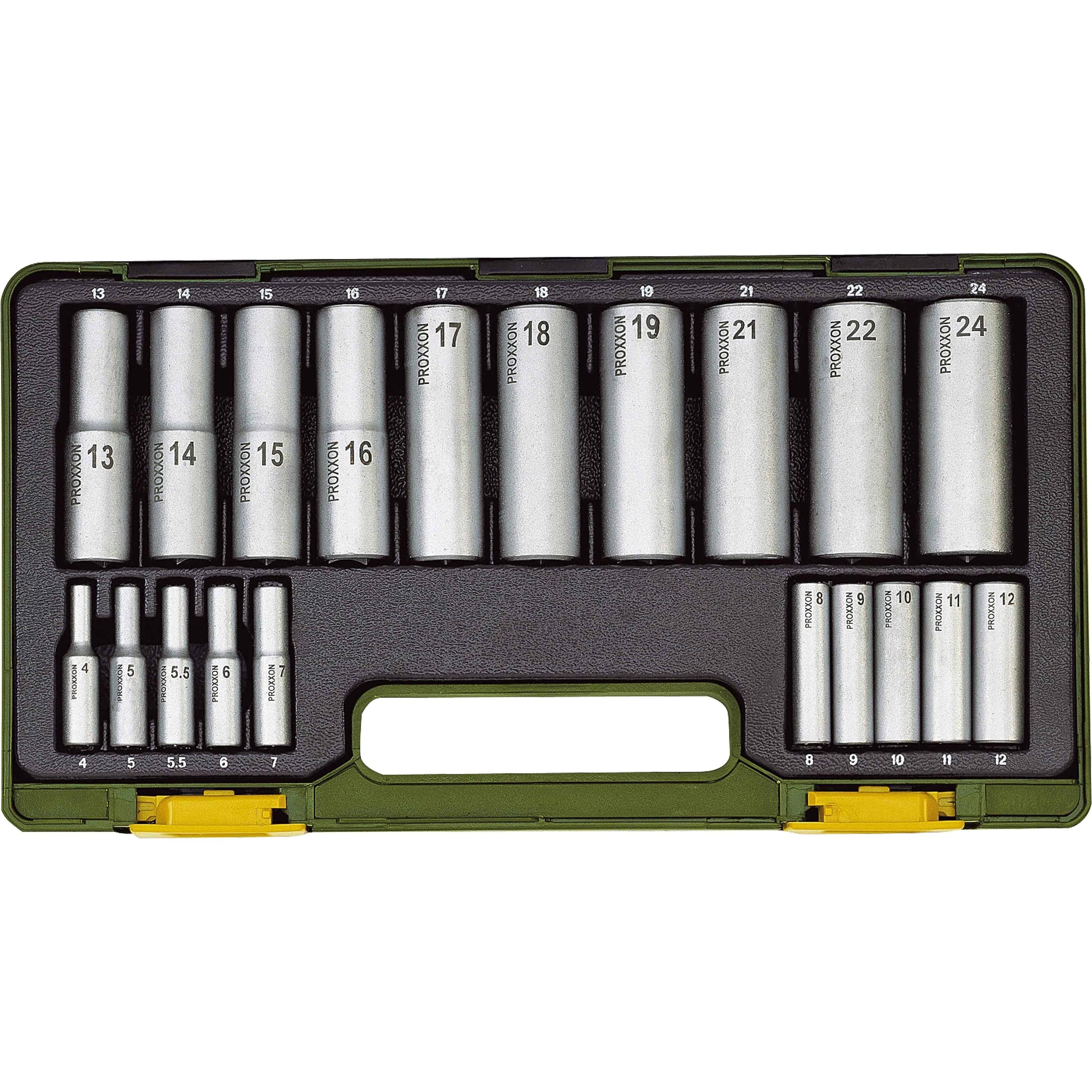 Proxxon, Steckschlüssel + Stecknuss, Tiefbett-Steckschlüsselsatz (6 mm, 12 mm, 5.5 mm, 10 mm, 7 mm, 11 mm, 5 mm, 8 mm, 9 mm, 4 mm)