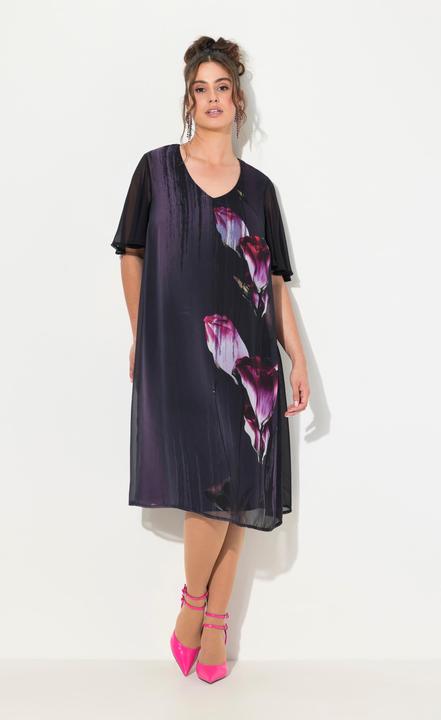 Produktbild Ulla Popken Kleid, Blüten, A-Linie, V-Ausschnitt, Cup-Halbarm (54)