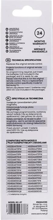 Immagine prodotto Savio RC-07 Telecomando IR senza fili per TV a pressione (Telecomando universale, Miracolo)