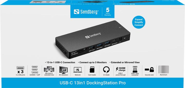 Produktbild Sandberg USB-C 13in1 DockingStation Pro (USB-C, 13 Ports)