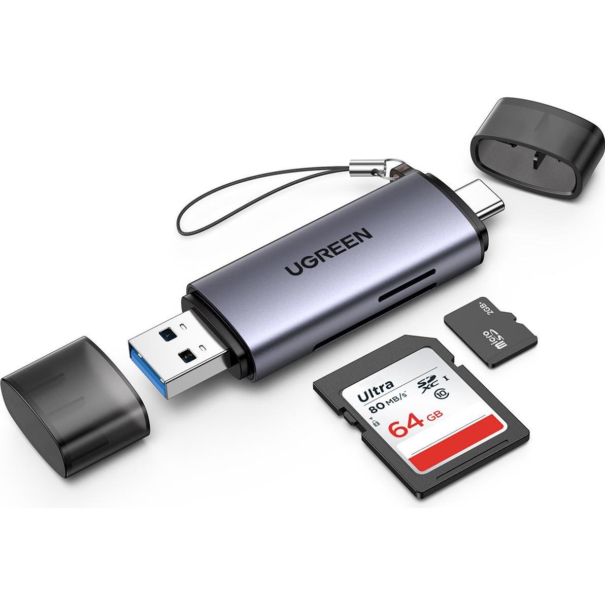 Ugreen USB-C e USB-A - TF SD 3.0 (USB, Micro USB), Lettore di schede di memoria, Argento