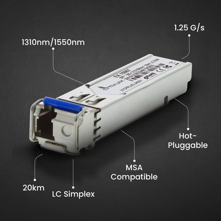 Actual product image Extralink SFP WDM 1310/1550nm | SFP Module | Single mode,, LC, DDM, Pair, dedicated for HP/Aruba