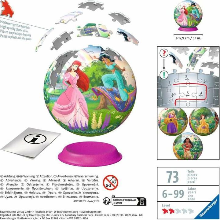 Immagine prodotto Ravensburger Puzzle 3D 11579 - Palla Puzzle Principessa Disney - Puzzle in tre dimensioni secondo Movit (72 pezzi)