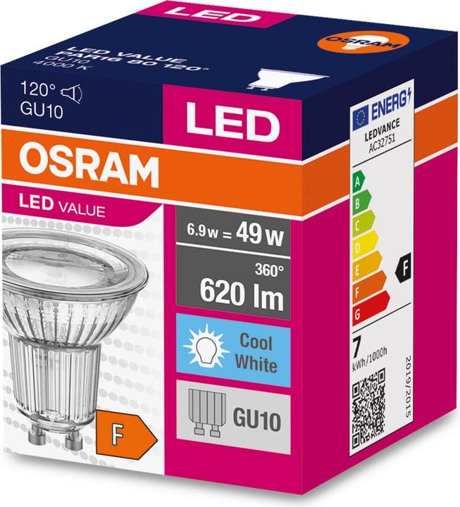 Produktbild Osram LED Spot Value PAR16 120° 6.9W neutralweiss GU10 4058075096721 wie 80W (GU10, 6.90 W, 620 lm, 10 x, F)