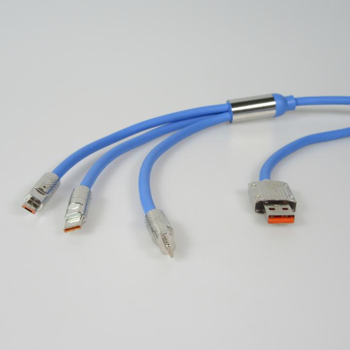 Image du produit PhoneLook Câble 3 en 1 USB-A bleu Lightning / USB-C / Micro USB en silicone résistant et léger (1 m)