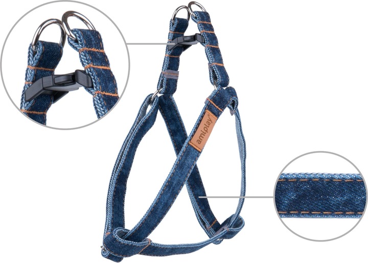 Actual product image amiplay HARNESS ADJU DENIM M 30/55X1.5CM NAVY BLUE (30, 31, 32, 33, 34, 35, 36, 37, 38, 39, 40, 41, 42, 43, 44, 45, 46, 47, 48, 49, 50, 52, 54, Dog)