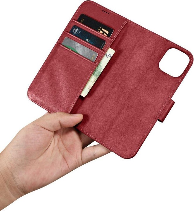 Produktbild iCarer Wallet Case 2 in1 Cover iPhone 14 Plus Anti-RFID Leder Flip Cover Rot (WMI14220727-RD) (Apple iPhone 14 Plus)