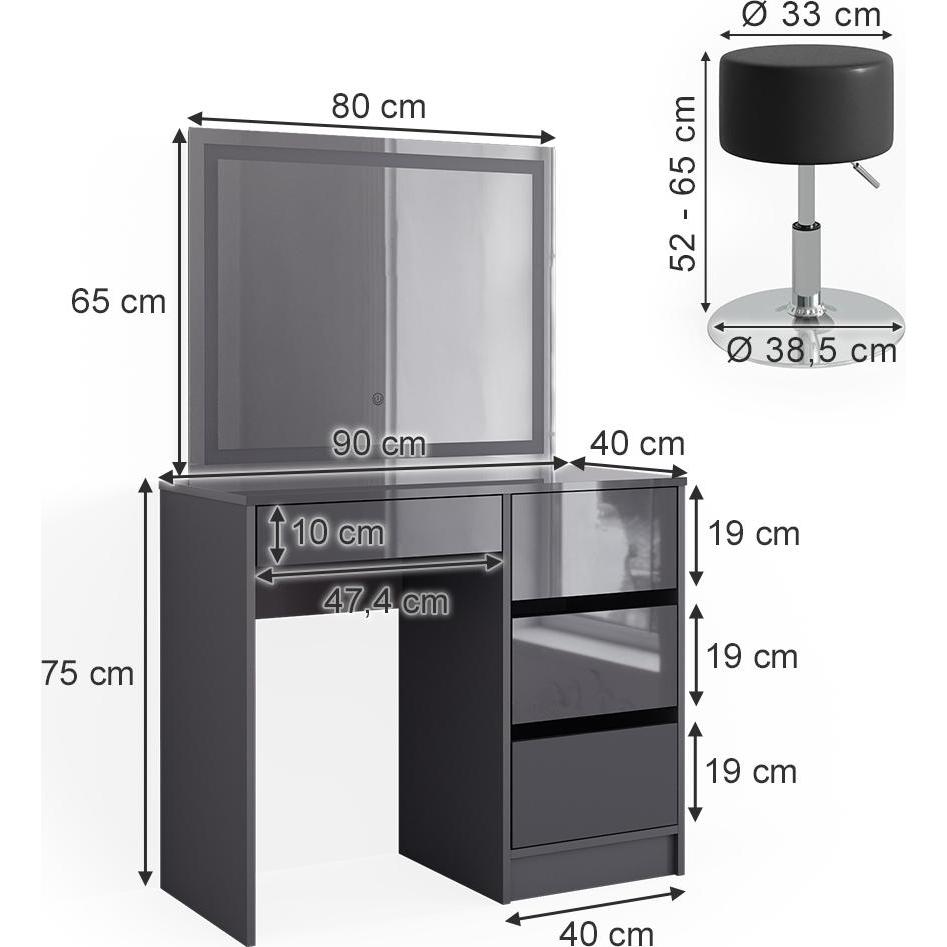 Thumbnail - Vicco, Schminktisch, Sherry mit Hocker und Beleuchtung (90 x 75 x 40 cm)