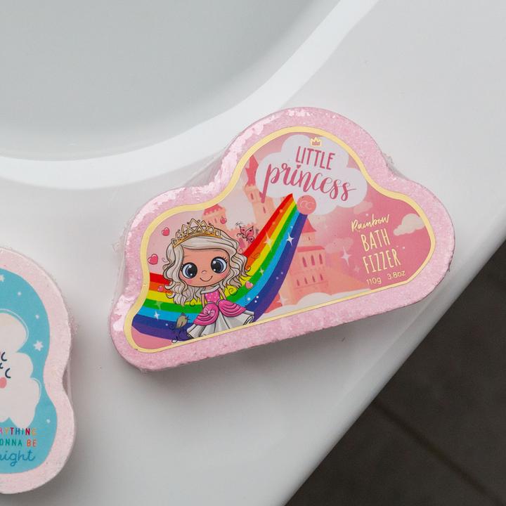 Actual product image Accentra LITTLE PRINCESS bath stain in cloud shape with rainbow effect, 110g, scent: Strawberry Cheesecake (Bath bombs)