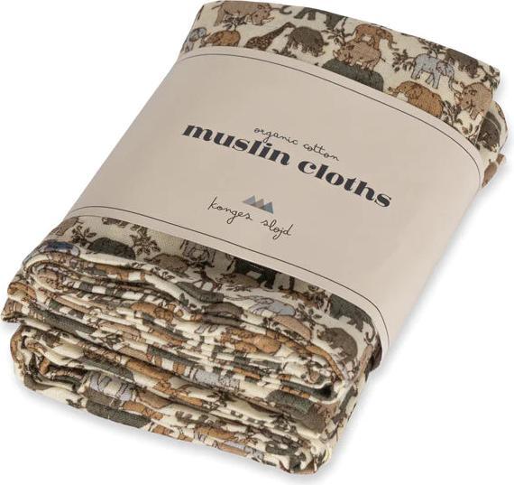 Actual product image Konges Slojd Muslin cloths - Swaddles 3-pack - Safari (65 cm, 65 cm)