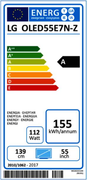 Energy Label LG Oled55e7 (55", OLED, 4K, 2017)