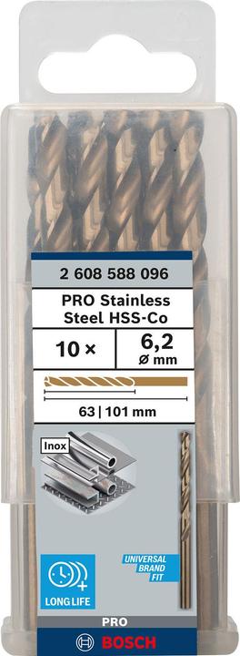 Produktbild Bosch Professional Zubehör PRO Stainless Steel HSS-Co Spiralbohrer, 6,2 x 63 x 101 mm (6.2 mm)