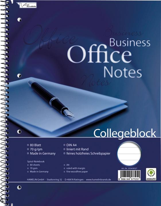 Produktbild Neutralware Collegeblock Office DIN A4 liniert mit Rand 70g/m² 80 Bl. (A4, Liniert, Kein Einband)