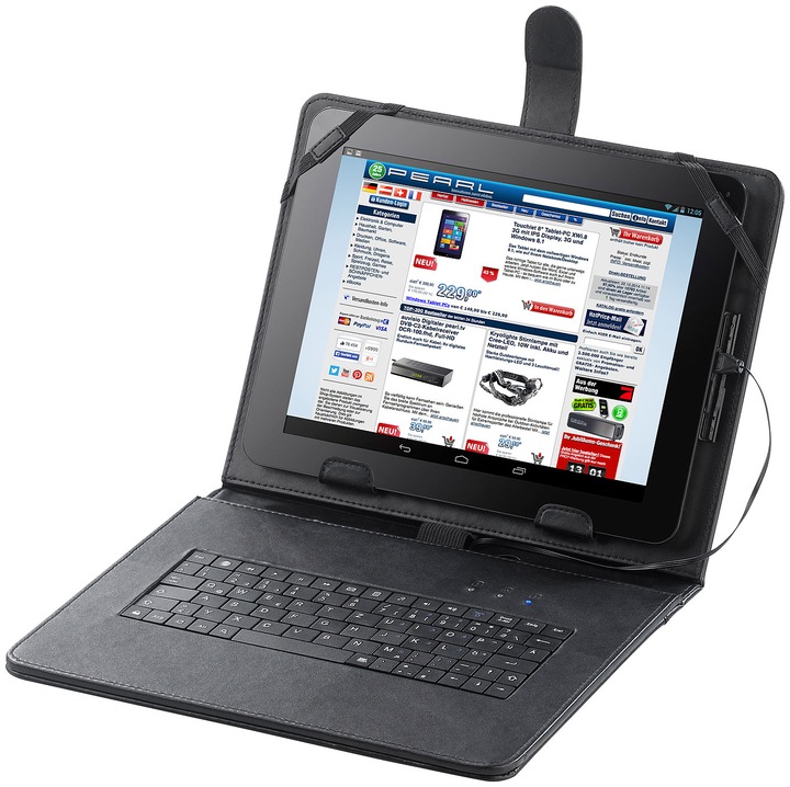 Actual product image Touchlet Tablet case with USB keyboard, leather look (DE, Various)