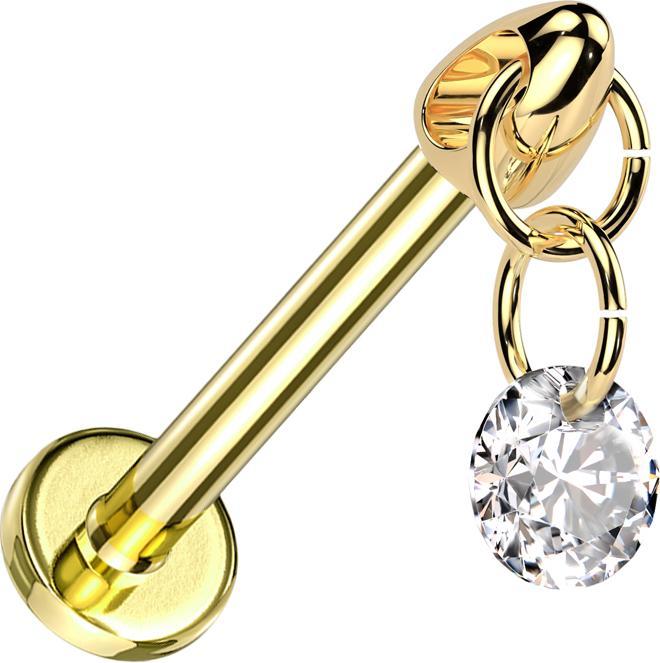 Produktbild Star Piercing Micro Labret Innengewinde vergoldet Cone vergoldet Anhänger runder Kristall silber (ohne Messing, Titan)
