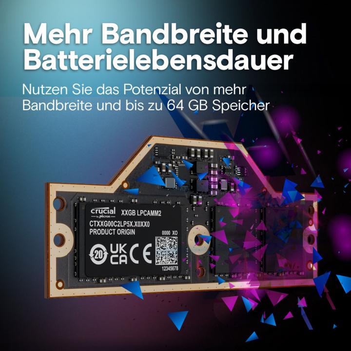 Productafbeelding Crucial LPCAMM2 LPDDR5X 32GB Memory (1 x 32GB, 3750 MHz, LPDDR5X-RAM, LPCAMM2)