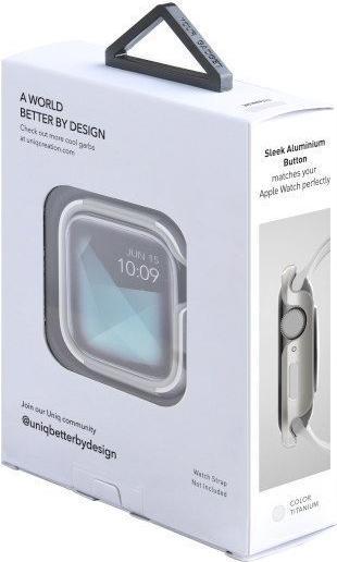 Actual product image Uniq etui Valencia Apple Watch Series 4/5/6/SE 44mm. srebrny/titanium silver