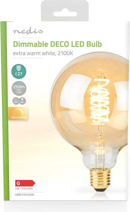 Image du produit Nedis LBDE27G125GD Lampe LED à filament E27 G125 3.8 W 250 lm 2100 K blanc extra chaud Nombre de lampes (E27, 270 lm, 1x)