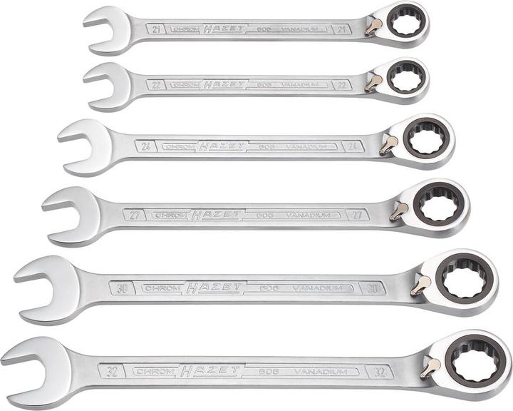 HAZET Knarren Ring-Maulschlüssel Satz 606/6-1 ∙ Aussen Doppel-Sechskant-Tractionsprofil ∙ 21 - 32 ∙ … (21 mm, 22 mm, 24 mm, 27 mm, 30 mm, 32 mm)