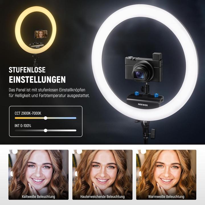 Actual product image Neewer Ringlicht RP18B Pro mit Stativ und Handyhalterung (Ring light)
