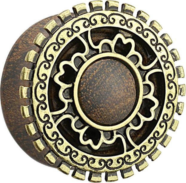Image du produit Star Piercing Flared Plug en bois de sono avec bouclier tribal roue dentée (Titane, sans laiton)