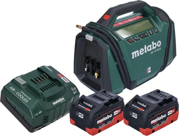 Image du produit Metabo AK 18 Multi Compresseur sur batterie 18 V 11 bar + 2x batterie 5,5 Ah + chargeur