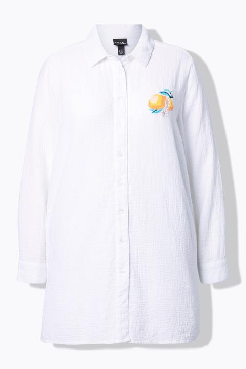 Actual product image Ulla Popken Lemon Embroidered Long Sleeve Button Down Tunic Blouse (54)