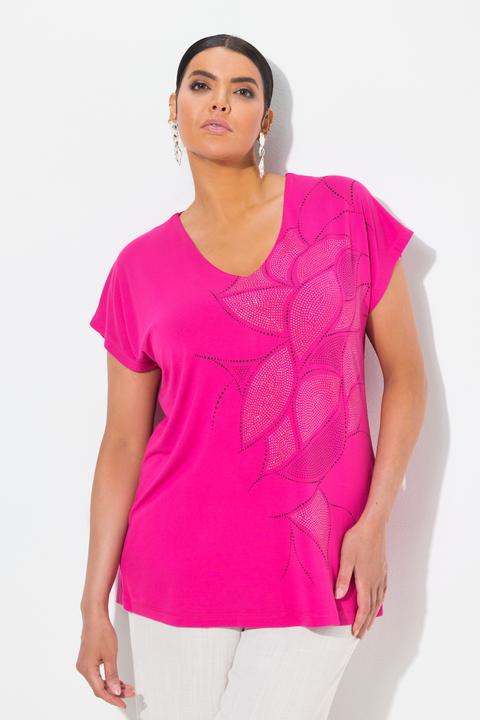 Actual product image Ulla Popken Rhinestone Pattern Cap Sleeve Tee (46, 48)