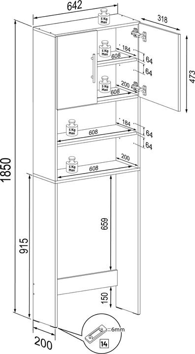 Produktbild VCM Waschmaschinenschrank Überbau Jutas