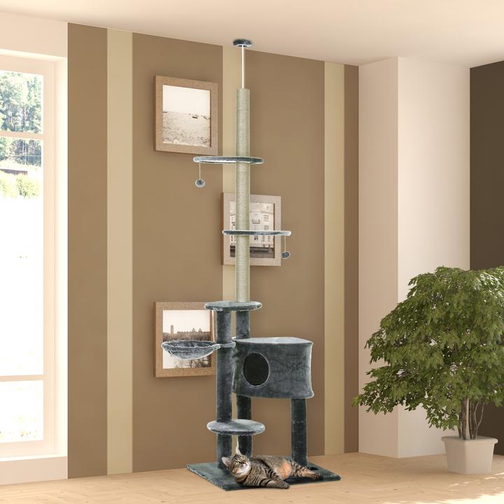 Image du produit PawHut Arbre à chat avec grotte (260 cm, Gris foncé)