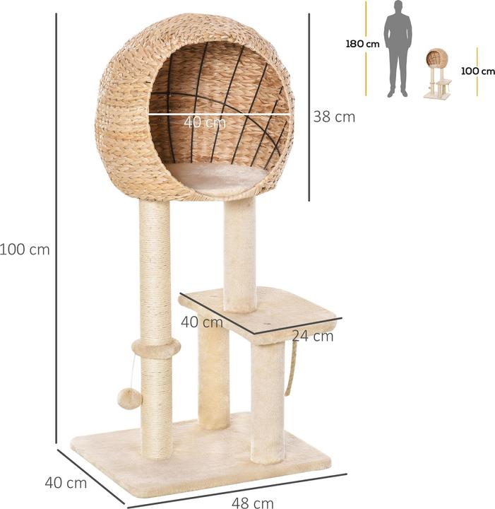 Actual product image PawHut Cat tree with cave (100 cm, Beige)