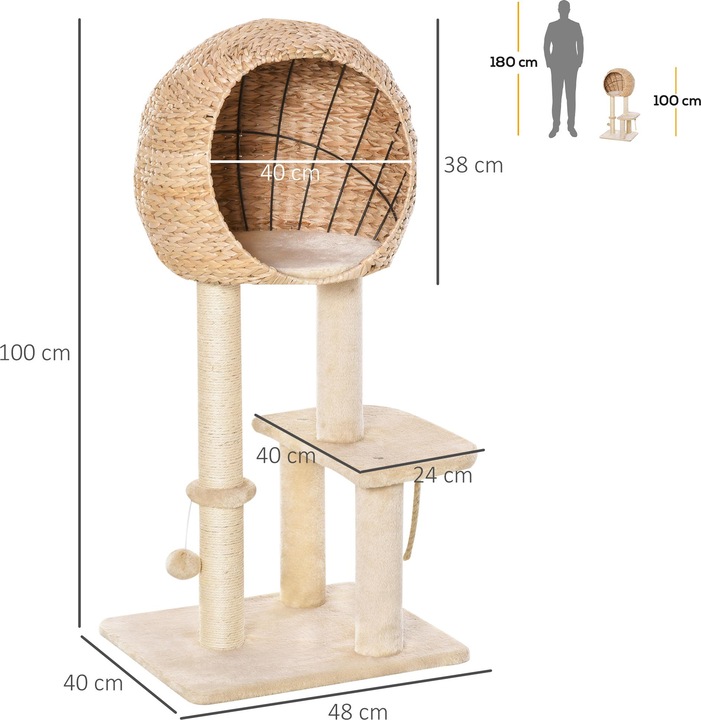 Image du produit PawHut Arbre à chat avec grotte (100 cm, Beige)