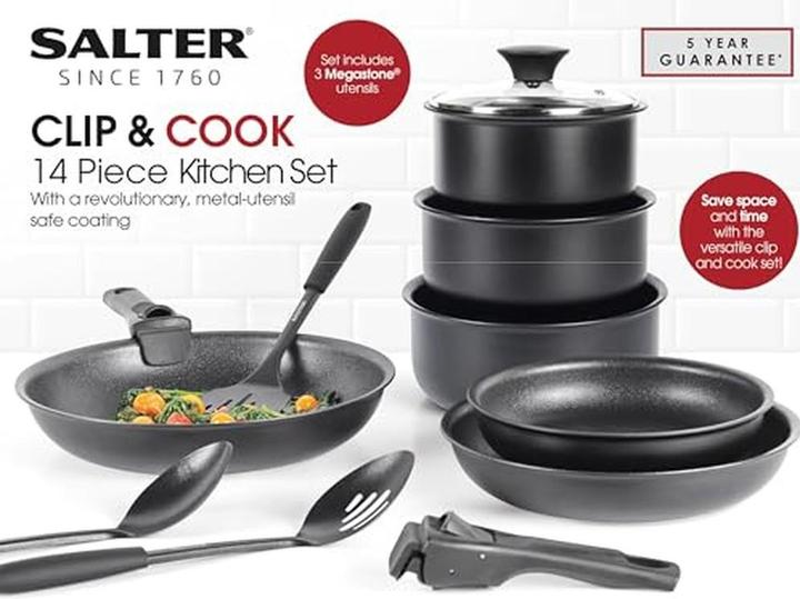 Actual product image Salter BW12055IS Clip & Cook 14-Piece Kitchen Set (Pan set + pot set, Aluminium)