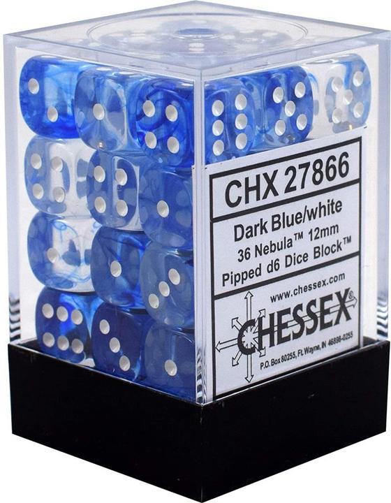Chessex Nebula® 12mm d6 Dark Blue/white Dice Block (36 dice)