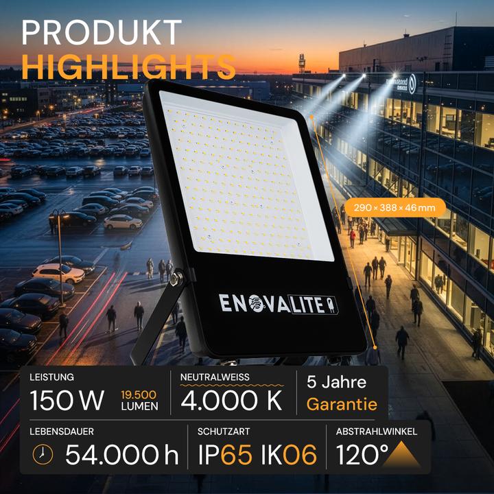 Actual product image Enovalite ELED 400101 - LED floodlight, 150 W, 4000 K, 19500 lm, IP65 (19500 lm, IP65)