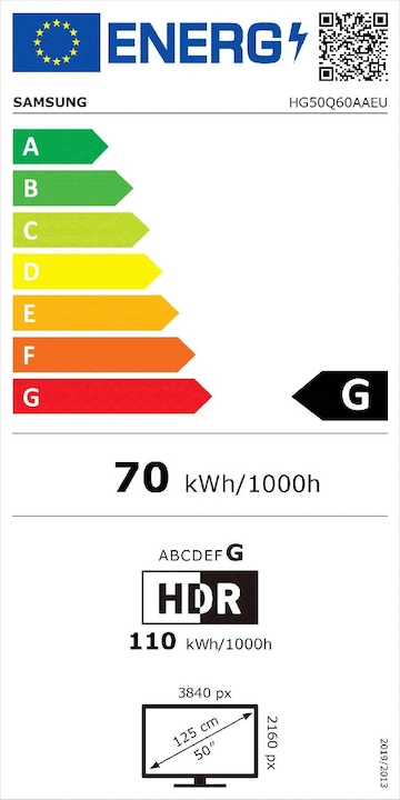 Energielabel Samsung Hotel TV HG50Q60AAEUXEN 50 (50", Q60A, QLED, 4K)