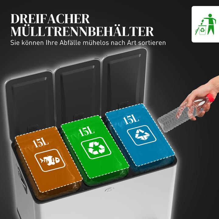 Produktbild Homcom Küchenabfalleimer Edelstahl, Kunststoff Silber (60 l)