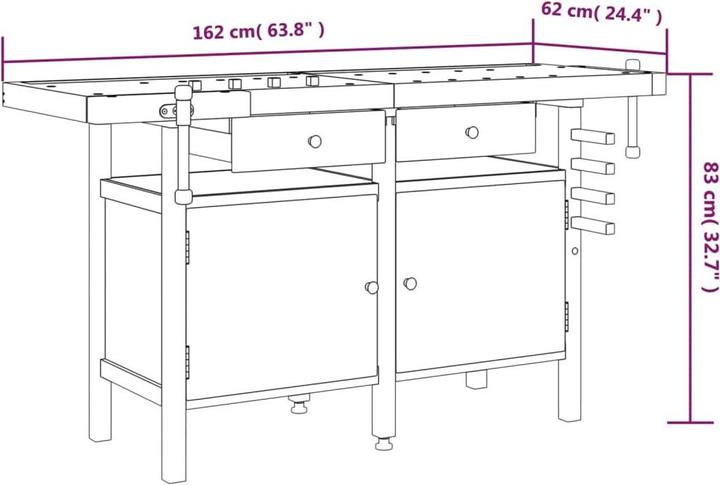 Actual product image vidaXL Werkbank (62 cm, 162 cm)
