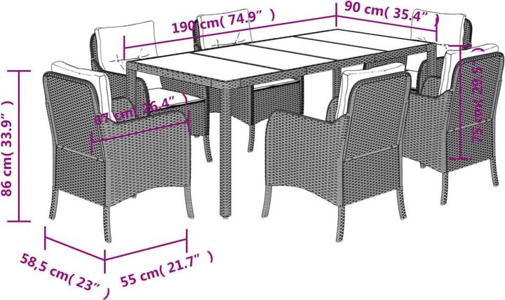 Produktbild vidaXL Garten Essgruppe (190 x 90 x 75 cm)