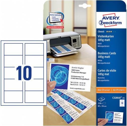 Actual product image Avery Dennison Cartes de visite Quick&Clean, 185 g/m2, blanc mat (Visiting card)