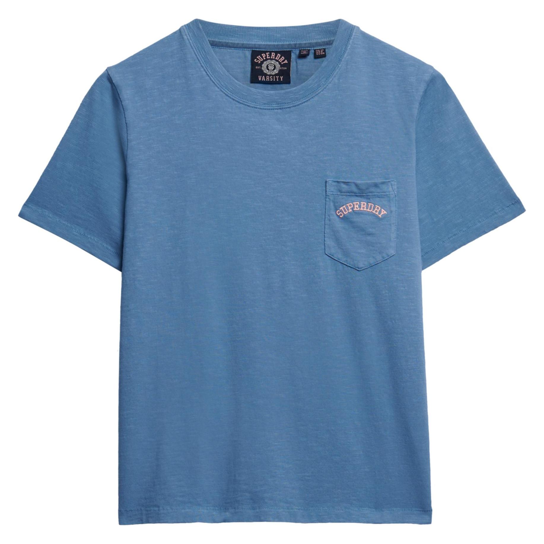 Superdry, Damen, Shirts, Essential Logo T-Shirt Mit Stückgefärbter Tasche, Blau, (10XL)