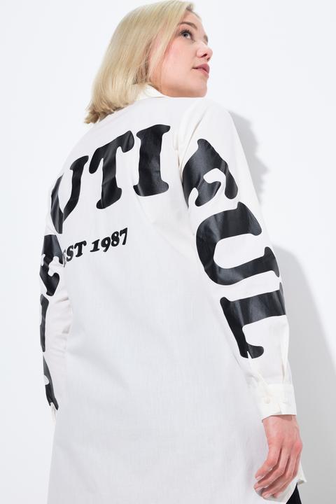 Immagine prodotto Ulla Popken Blusa lunga con scritta stampata sul retro, collo da camicia e maniche lunghe (46, 48)