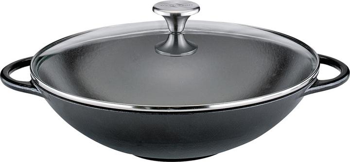 Küchenprofi Wok Set 30 cm schwarz mit Glasdeckel (30 cm, Pfannenset + Topfset, Gusseisen)